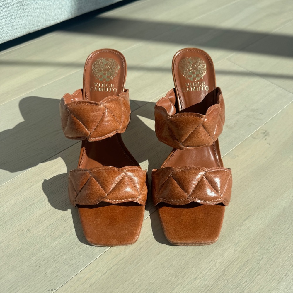 Vince Camino Two-Piece Quilted Renneya Block Heel Sandals - Size 8